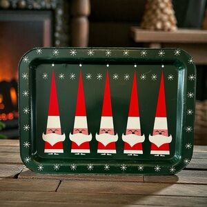 VTG Holt Howard Green Metal Santa Serving Tray MCM Retro Tray Christmas